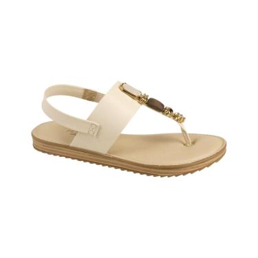 Imagem de Sandália Rasteira Casual Modare Conforto Pedras Feminina Creme