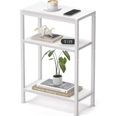 Imagem de Mesa lateral estreita para espaços pequenos, mesa de canto fino de 3 níveis, mesa de cabeceira fina, mesa de sofá de cabeceira, suporte alto para plantas na sala de estar, quarto, escritório, cozinha