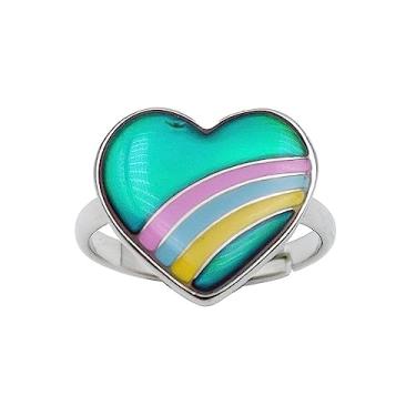 Imagem de FUN JEWELS Lindo anel de coração arco-íris que muda de humor para meninas tamanho ajustável, Metal não precioso, Sem pedra preciosa