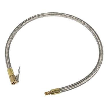 Imagem de X AUTOHAUX Válvula de pneu de aço inoxidável flexível 60 cm 24 polegadas tubo de conexão bomba compressor compressor mangueira de extensão para carro motocicleta bicicleta conexão rápida