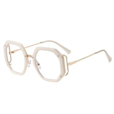 Imagem de HCPIHF Armação de óculos retrô polígono feminina, lente transparente, dobradiça de mola, armação masculina (tamanho único/1)