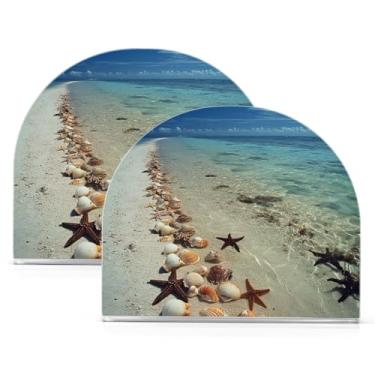 Imagem de YNNALE Porta-guardanapos de conchas de estrela do mar para mesa porta-guardanapos de coquetel de acrílico dispensador de lenços decorativo suporte de guardanapo vertical para decoração de casa cozinha