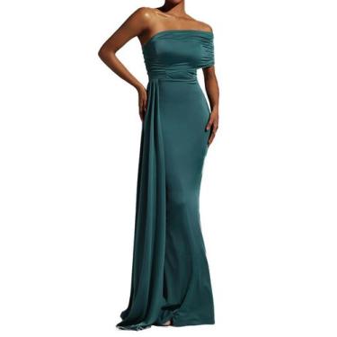 Imagem de Vestido longo BELLA BARNETT verde com um ombro franzido e sem encosto