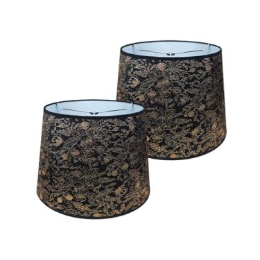 Imagem de Vipmip Conjunto De 2 Abajures Pretos, Sem Necessidade Montagem, 25 Cm Altura Superior X 33 Inferior, Abajur Tecido Para Mesa, Luminária Cabeceira, Encaixe Aranha Metal