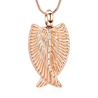 Imagem de memorial jewelry Colar de urna para cinzas, colar de cremação de asa de anjo para cinzas, pingente de urna de aço inoxidável, suporte de cinzas, God has you in his arms I have you in my heart