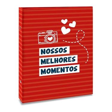 Imagem de Álbum de fotos Ical, encadernação tradicional, para 160 fotos 10x15cm - envelope plástico branco - linha Temas - modelo vermelho - nossos melhores momentos - 639