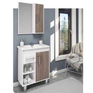 Imagem de Conjunto para Banheiro 60cm com 2 Nichos Branco e Palermo Lilies Móvei