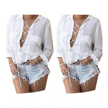 Imagem de Vestido Feminino Chemise Curta Decote Trançado 041 - Gisele Freitas, B