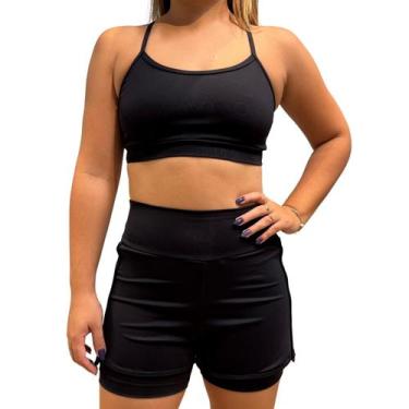 Imagem de Conjunto Fitness Feminino Poliamida - Short Duplo Cós Alto + Top - Zer