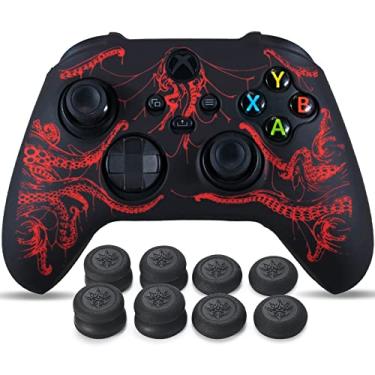 Imagem de YoRHa 1 película de silicone para Xbox Series X/S Controlador (Vermelho Cthulhu) com 8 cabos exclusivos para polegar