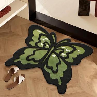 Imagem de Tapete de banheiro com animais de borboleta, preto e verde, tapetes engraçados antiderrapantes para decoração de banheira, tapete super absorvente, lavável na máquina, tapete de secagem rápida para