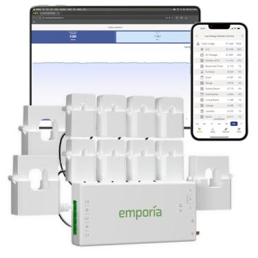 Imagem de Emporia Monitor de energia inteligente trifásico comercial Vue 3 - Dispositivo de automação residencial e comercial com monitor de uso de eletricidade em tempo real, medidor de consumo de energia,