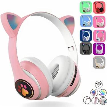 Imagem de Fone Gatinho Sem Fio Com Led Bluetooth Infantil Meninas Gato - 01Smart