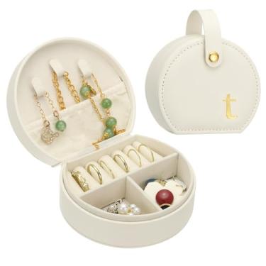 Imagem de PATIKIL Estojo de joias de viagem, inicial T, pequena caixa de joias de viagem, organizador de anéis, brincos, estojo de armazenamento, presentes personalizados para mulheres, meninas, presentes de