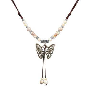 Imagem de Zlanderah Colar de contas de cerâmica branca bege estilo hippie, colar boho para mulheres na moda, joias boêmias, presentes para mulheres, colar de suéter étnico, Adjustable, Cerâmica, Sem Pedra