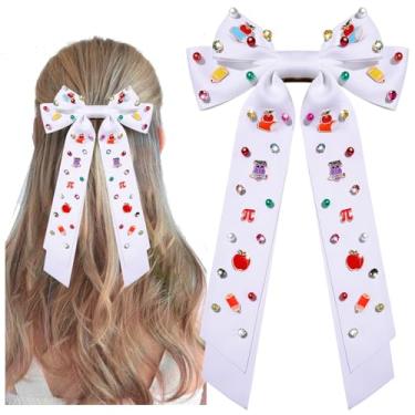 Imagem de Acessórios para professores, prendedores de laço de cabelo para professores, grandes de volta às aulas, laços de cabelo de volta às aulas, fitas decoradas com cristal, clipes de laço de volta às aulas