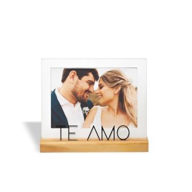 Imagem de Porta Retrato 15X21cm Te Amo, Moldura Decorativa, em Metal e Madeira - GEGUTON