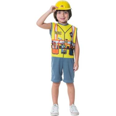 Imagem de Fantasia Infantil de Construtor com Capacete, Amarelo e Azul, Tamanho P (3-4 Anos)