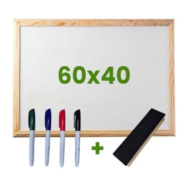 Imagem de Quadro Multifuncional para Recados e Organização – Mural Magnético, Painel Magnético e Modelo Compacto com Ceramic Steel e Moldura Natural(60x40 Apagador e 4 Marcadores)