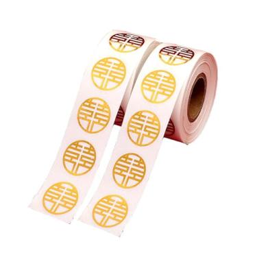 Imagem de 2 rolos autoadesivos dupla felicidade adesivos chineses tradicionais decorações de casamento adesivos de doces decalques de casamento para envelopes, cartões, sacolas de presente, decoração de cartões