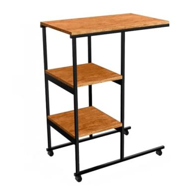 Imagem de Mesa Auxiliar Lateral Com Rodinha Notebook Cama Sofá Apoio De Ferro E Madeira Estilo Industrial(CANELA)