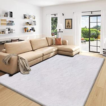 Imagem de ORINOVA Tapete de pele sintética, 15 x 23 cm, lavável, para quarto, tapete de pele de coelho fofo para sala de estar, cinza claro, quarto de adolescente, decoração de casa, retangular