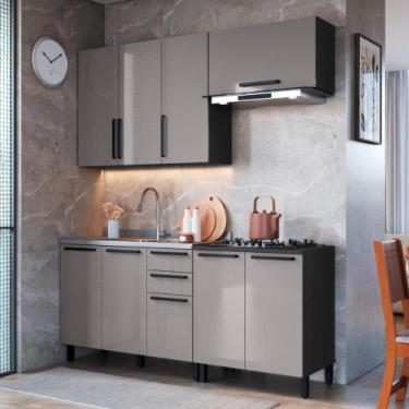 Imagem de Cozinha Modulada Compacta Fidelitá Mônaco 4 Peças 200cm 9 Portas 2 Gav