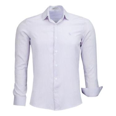 Imagem de Camisa Social Listrada Slim Ml Amil Passa Fácil Elastan 1876, Lilás, 4