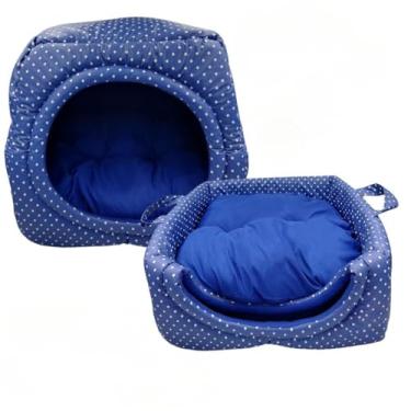 Imagem de Cama Caminha Túnel Toca iglu pet 2 em 1 Cachorro Gato Tamanhos M G GG(Azul Bolinha,M 40x40)