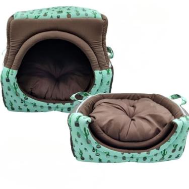 Imagem de Cama Caminha Túnel Toca iglu pet 2 em 1 Cachorro Gato Tamanhos M G GG(Cactu,GG 50x50)