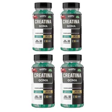 Imagem de Kit 4 Creatina goma 4x90 gomas Unilife, Maça Verde