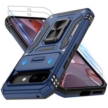 Imagem de ATUMP Capa para Google Pixel 9A com [2 unidades] protetor de tela HD + capa deslizante para câmera, anel de rotação de 360° com suporte [grau militar] capa protetora à prova de choque para celular