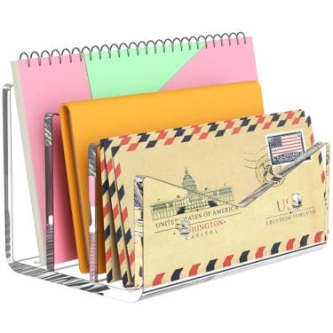 Imagem de Rulyyo Suporte de envelope organizador de correio - 3 compartimentos de acrílico transparente para bancada, organizador vertical de mesa, caderno de documentos, organizador de cartas, para casa
