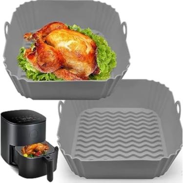 Imagem de Forma Assadeira Para Fritadeira Air Fryer Com Alça Em Silicone Reutilizável Quadrada (CINZA | 1 UN)