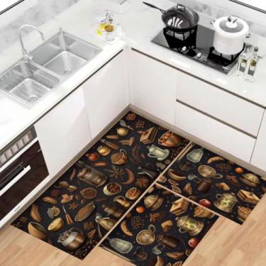 Imagem de Kit Tapete Passadeira de Cozinha Antiderrapante Absorvente (Café)