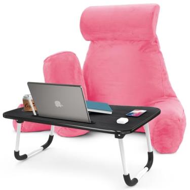 Imagem de Nestl Almofada de leitura com mesa de colo portátil para laptop – Almofada de suporte de espuma viscoelástica desfiada para sentar na cama e almofadas de descanso de sofá com braços, bandeja de cama
