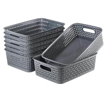 Imagem de Pacote com 8 caixas pequenas de organização e armazenamento de despensa - organizadores domésticos para lavanderia, banheiros, quartos, cozinhas, armários, bancadas, embaixo da pia ou nas prateleiras (cinza)