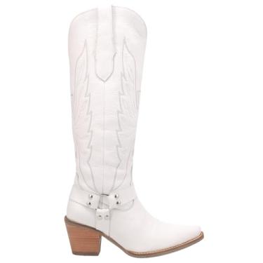 Imagem de Dingo Botas femininas casuais Heavens To Betsy bordadas bico curto até o joelho salto médio 5-7,6 cm - preta, Branco, 41