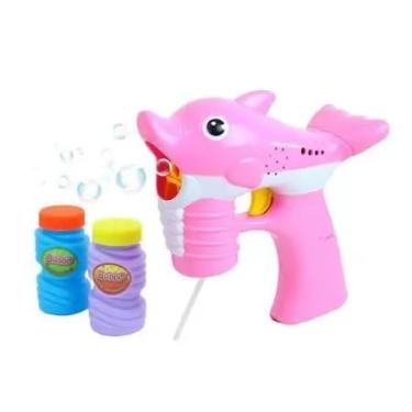 Imagem de Pistola de Bolhas de Sabão Infantil, Formato de Golfinho Rosa, com 2 Frascos