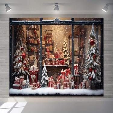 Imagem de Cenários de Natal para sessão de fotos de vinil de 3 x 2,4 m, decoração de Natal, brinquedo do Papai Noel, cenário de fotografia de árvore de Natal caindo de neve, cenário de ano novo, decoração de