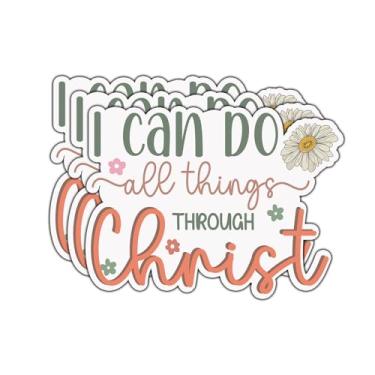Imagem de (3 peças) Adesivo I Can Do All Things Through Christ Citações inspiradoras Versículo da Bíblia Filipenses 4:13 Decalque de vinil Cristão Jesus Adesivos para Tumbler Laptop Kindle Garrafas de Água