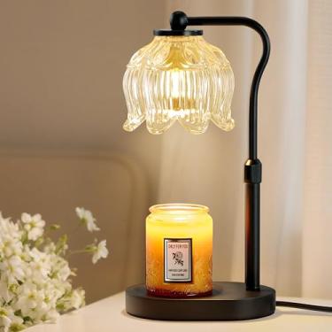 Imagem de CASTLELIFE Lâmpada de aquecedor de velas com temporizador e regulação contínua, aquecedor elétrico de cera ajustável em altura para velas em frasco, derretidor de cera de flores com base de madeira