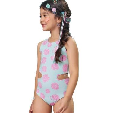 Imagem de Maiô Infantil Kukiê Dupla Face com Proteção UV50+ Estampa Sereia - Kuk