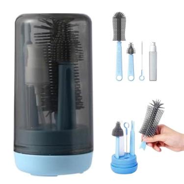 Imagem de Kit Escovas de Limpeza 4 em 1 Mamadeira Garrafa Copo Bebe Criança Higiene Limpeza Viagem Bolsa Portatil Passeio