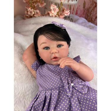 Imagem de Bebê Reborn Menina Morena Olhos Azuis Com Enxoval Completo