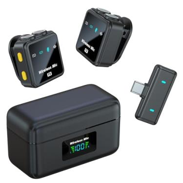 Imagem de NOTEVOX VM32 Mini microfone sem fio para iPhone 16 15 Android, microfone de lapela USB C Lavalier com capa de carregamento 40H, gravação de vídeo de 1,8 m, vlogging Tiktok YouTube