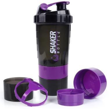 Imagem de XSUPER Coqueteleira, garrafa coqueteleira à prova de vazamento para misturas de proteína, copo de 3 camadas de 473 ml com armazenamento de comprimidos e suplementos, copo esportivo de academia para