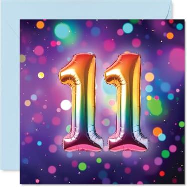 Imagem de Cartões de aniversário de 11 anos para meninas e meninos - Balão de arco-íris - Cartão de feliz aniversário para meninas de 11 anos, menino, irmã, sobrinha, filha, irmão, cartões comemorativos de