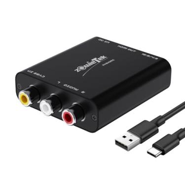 Imagem de zowietek Conversor AV/RCA/CVBS para HDMI, sem latência para jogos, Plug & Play, resistente a quedas de alumínio, interruptor 4:3/16:9, alimentação tipo C, compatível com Wii, N64, PS, Xbox, SNES, DVD