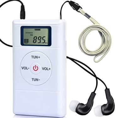 Imagem de ZHIWHIS Mini rádio FM portátil, visor digital LCD estéreo, bolso de sintonização, receptor de conferência com transistor e fone de ouvido, rádio de bolso pequeno operado por pilhas AAA para caminhada